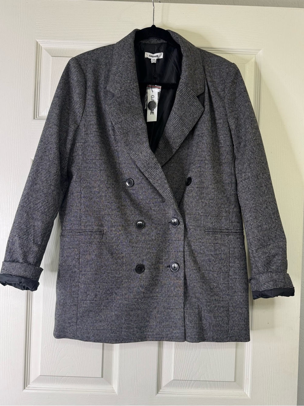 Garage Double-Breasted Gray Plaid Blazer Jacket